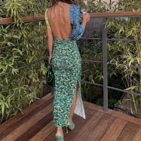 ZARA Asymmetrical Mixed Print Off Shoulder Midi Dress Blogger's Favorite Medium - Picture 9 of 15